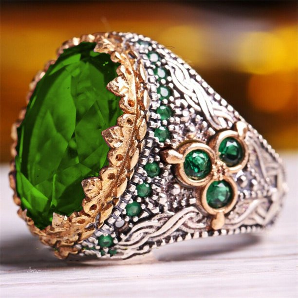 Nuevo anillo de lujo con incrustaciones de esmeralda para hombre, anillo de personalidad dominante Retro para asistir a la joyería de fiesta de banquete Tan Jianjun unisex