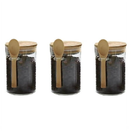 Airtight Glass Jars with Bamboo Lids & Spoons - Decorative Canisters Hold Beans, Tea, Sugar, Nuts