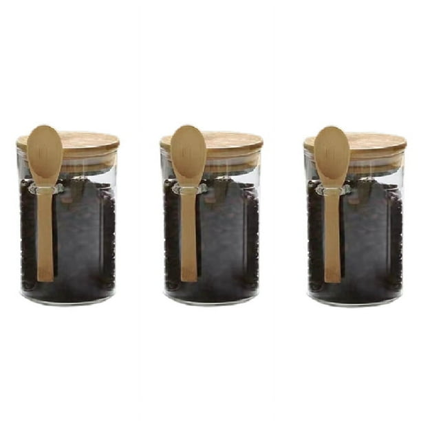 Tarros de Vidrio HerméTicos con Tapas de Bambú y Cucharas de Bambú: Recipientes de Vidrio Duraderos y Decorativos para Frijoles, Té, AzúCar, Nueces