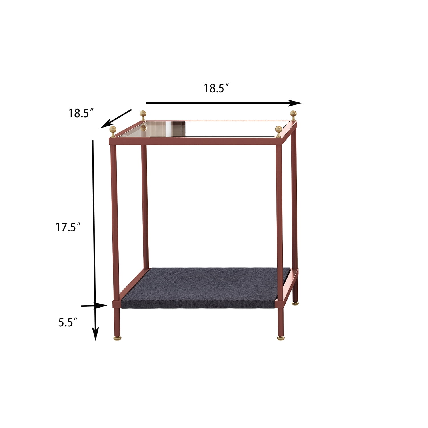 Kadyn Modern Square Coffee Table, Glass Coffee Table for Living Room, Carbon Steel 2-Tier Tea Table & Pet Sharing Table （Provide pet mat）, Rose Gold