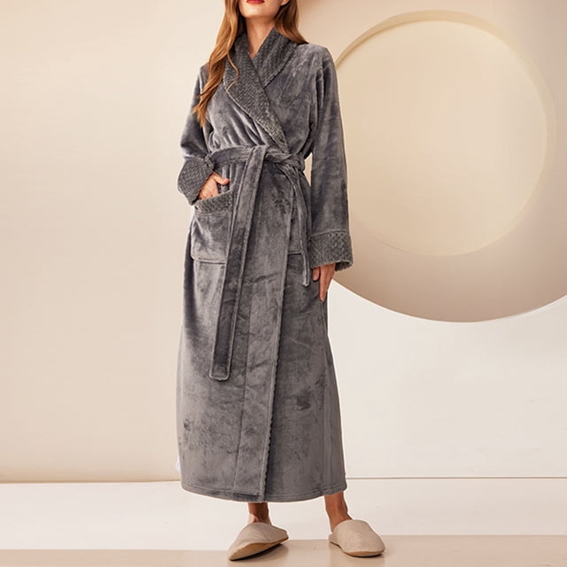 RXIRUCGD Peignoir Long pour Femme à Col Épaissi, Col Confortable, Robe de Nuit, Tenue d'Intérieur ( Gris, Taille : 3TG )