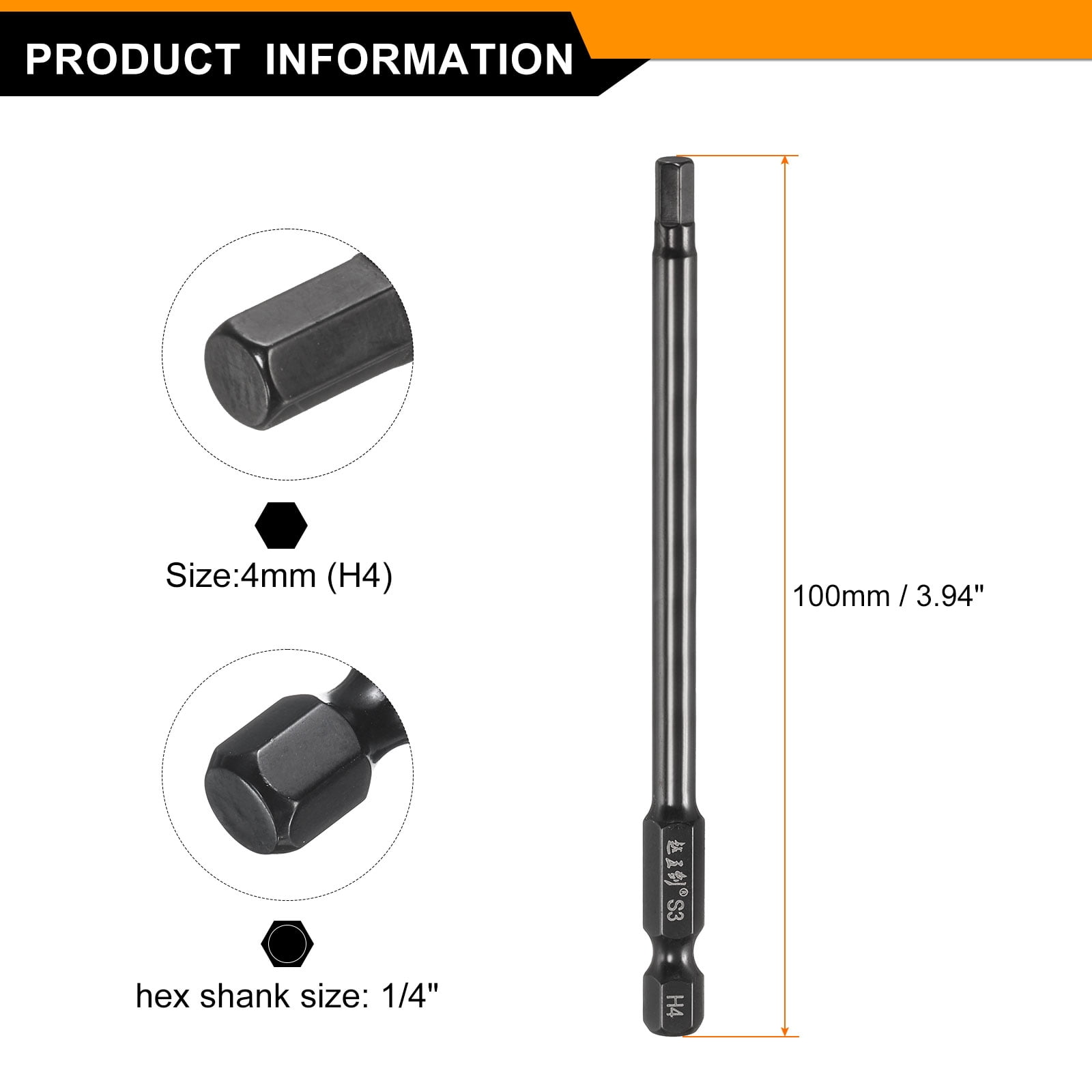 Uxcell 15pcs Hex Head Wrench Drill Bit 4mm(H4) Metric 1/4" Hex Shank 4"(100mm) Length S3 Steel Magnetic Impact Drivers Screwdriver Bit Industrial Grade Hexagon Electric Drill Bits