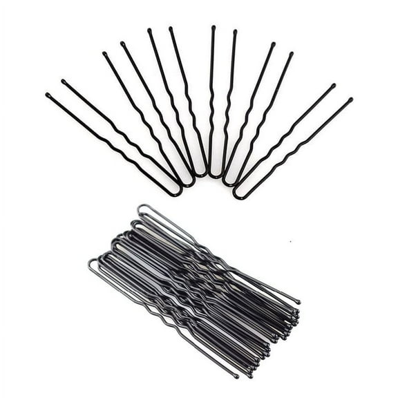 100 PCS Black U Shaped Hair Pins Large Heavy Duty Crinkled Hair Pins for Women Girls(2.4 inch)
