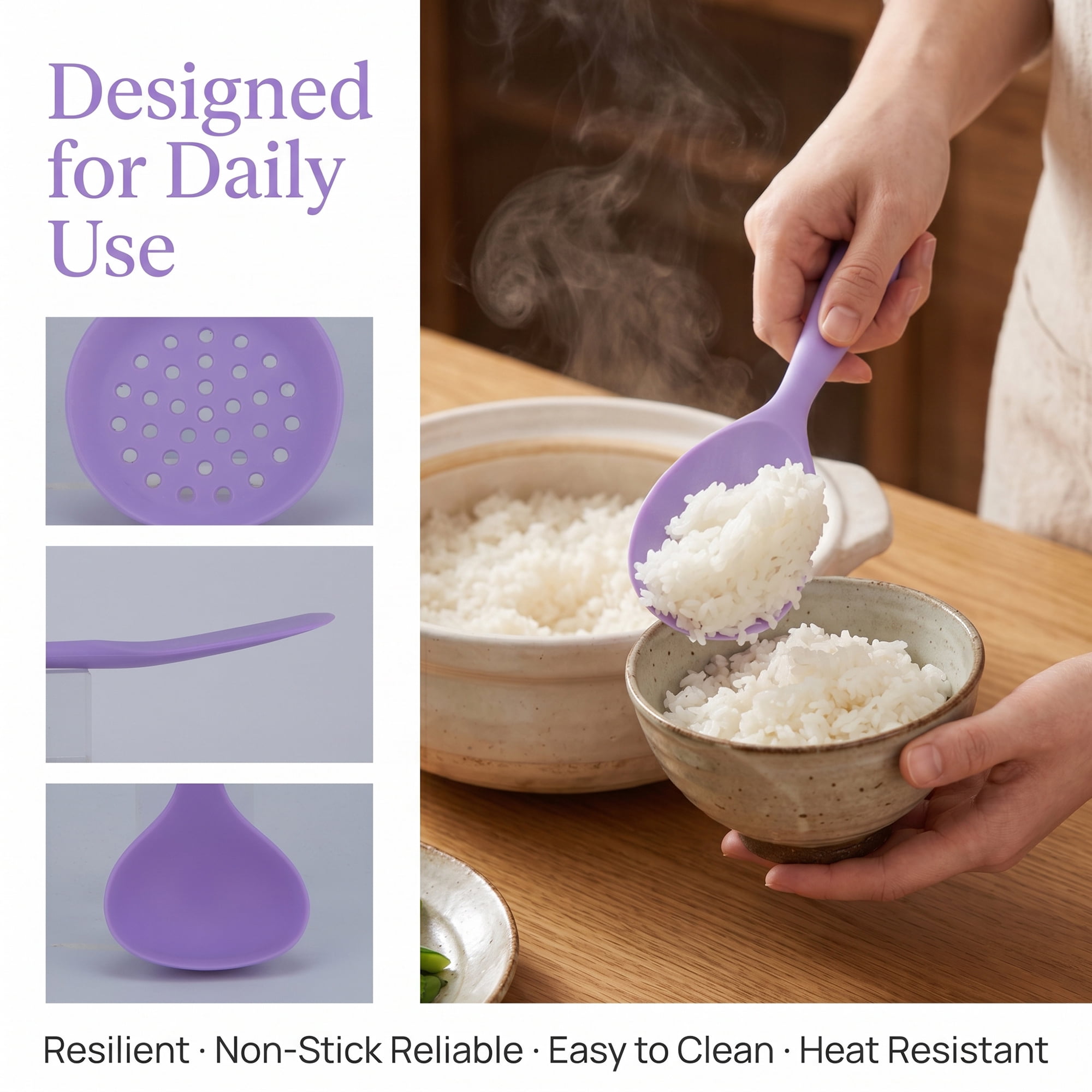 Unique Bargains 5 Pcs Silicone Essential Kitchen Cooking Utensil Set Light Purple