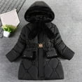thumbnail image 3 of Auroural Toddler Heavyweight Puffer Jacket Fashion Girls' Winter ChildrenThick Solid Color Clothes Detachable Hat Mid To Long Length Clothes Winter Coat Clothes Black 5 Years, 3 of 6