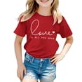 thumbnail image 3 of Ulitacool Valentine's Day Girl Tee Short Sleeve Blouse Cartoon Graphic Tops Round Neck Sweet T Shirt Daily Wear Red 3-4 Years, 3 of 5