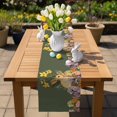 thumbnail image 5 of Easter Rabbits Table Runner, Spring Floral Leaf Bunny Dark Green Background Cotton Linen Kitchen Table Decoration Washable Dining Tabletop Runners for Home Party Decor 13x72 Inches, 5 of 9