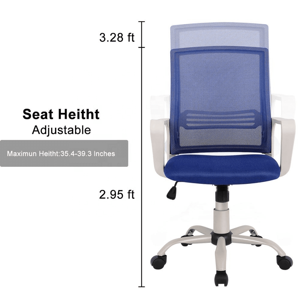 Home Office Desk Chair Computer Chair Mesh Swivel Chair Mid Back Office Chair with Wheels and Arms Blue