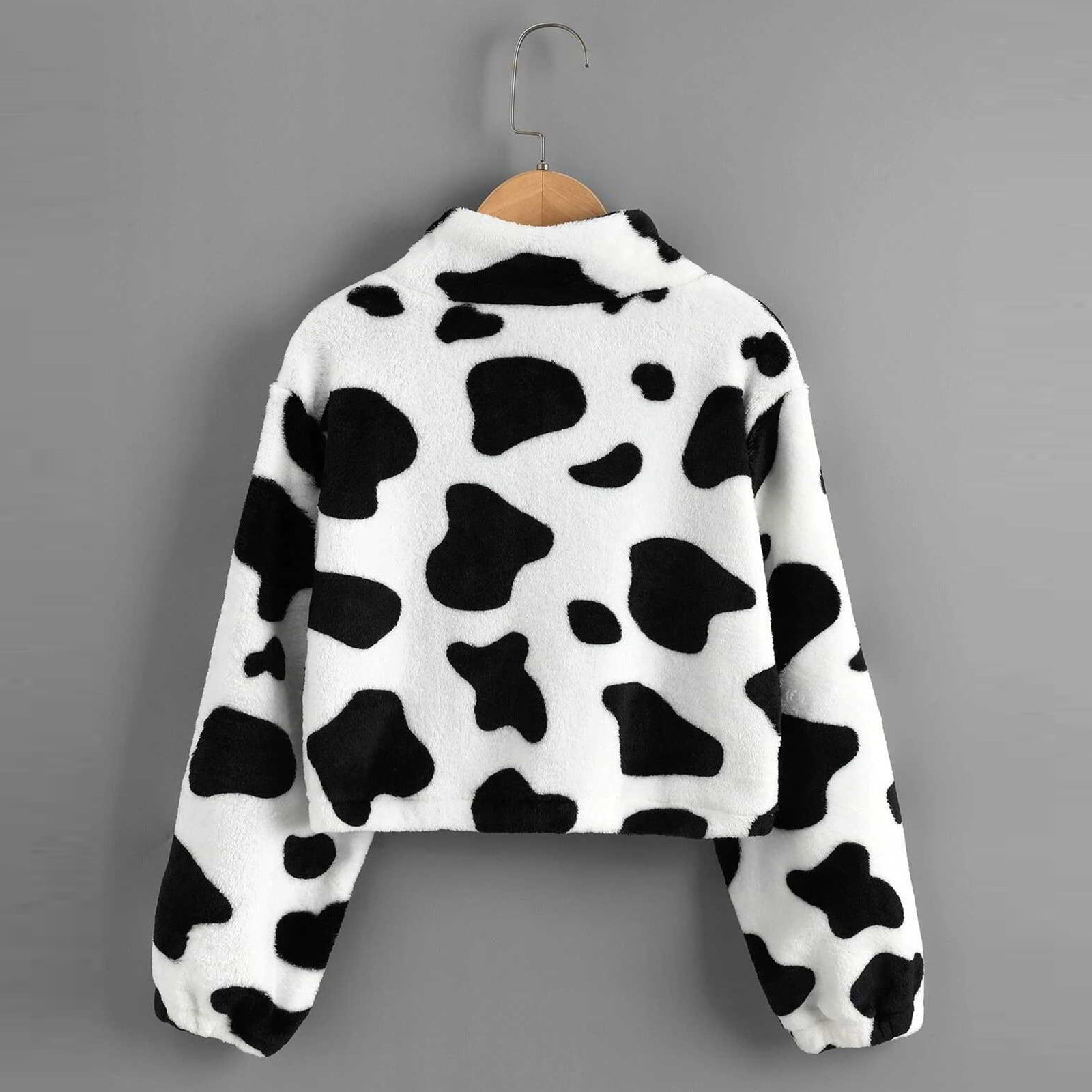 Reduced RQYYD Women's Zip Up Cropped Fleece Hoodie Cow Print Plus