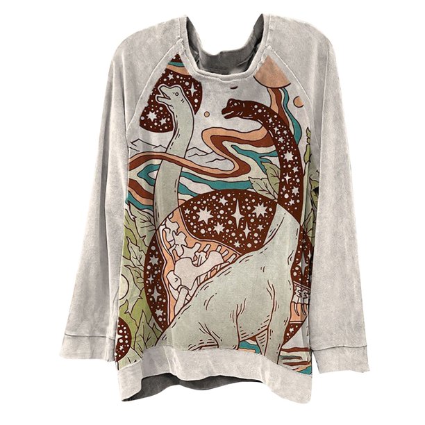 Sudadera extragrande de lana de manga larga con cuello redondo y estampado retro para mujer Fridja fhghd915