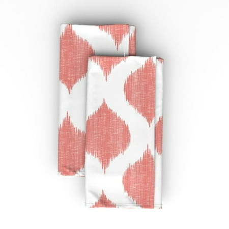 

Linen Cotton Canvas Dinner Napkins (Set of 2) - Ikat Coral Polka Dots Home Decor Print Cloth Dinner Napkins by Spoonflower