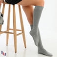 thumbnail image 2 of Hugh Ugoli Women's Rayon Derived from Bamboo Knee High Socks | Comfort Seam Long Dress Socks, Soft & Lightweight | 4 Pairs, Light Grey/Black, Shoe Size: 5-8, 2 of 5