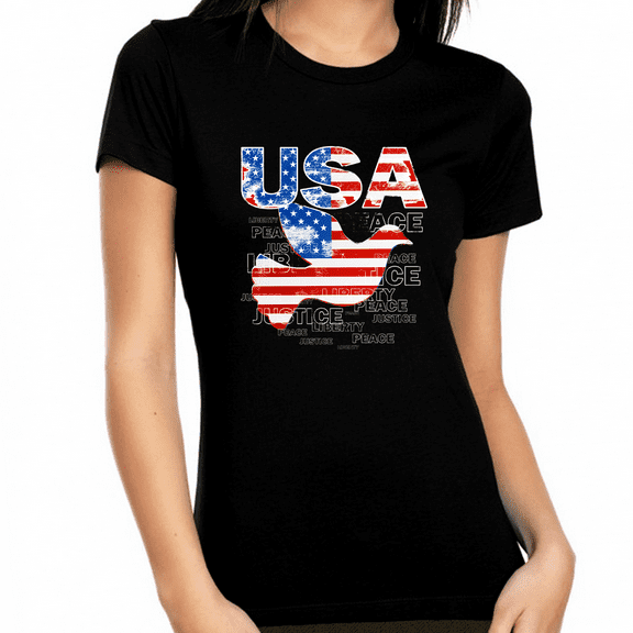 4th of July Shirts for Women USA Shirt Patriotic Shirts for Women Peace Dove US Flag American Flag Shirt