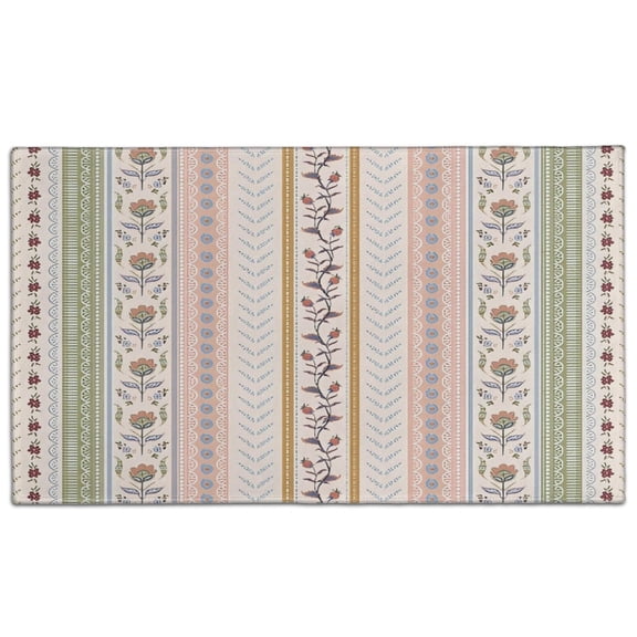 Pink Striped Floral Boho Pattern Door Rugs,Washable Non Slip Door Mats Indoor,Decorative Door Mats,Entry Mat Indoor for Entrance,Bedroom,Kitchen,Bathroom,17"x30"
