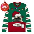 thumbnail image 2 of The Ugly Sweater Co. Light Up Ugly Christmas Sweater with LEDs - Snug Fit, Motion Activated Light Up Ugly Sweater Designs. (Emerald - PUG Cookies LED, Small), 2 of 5