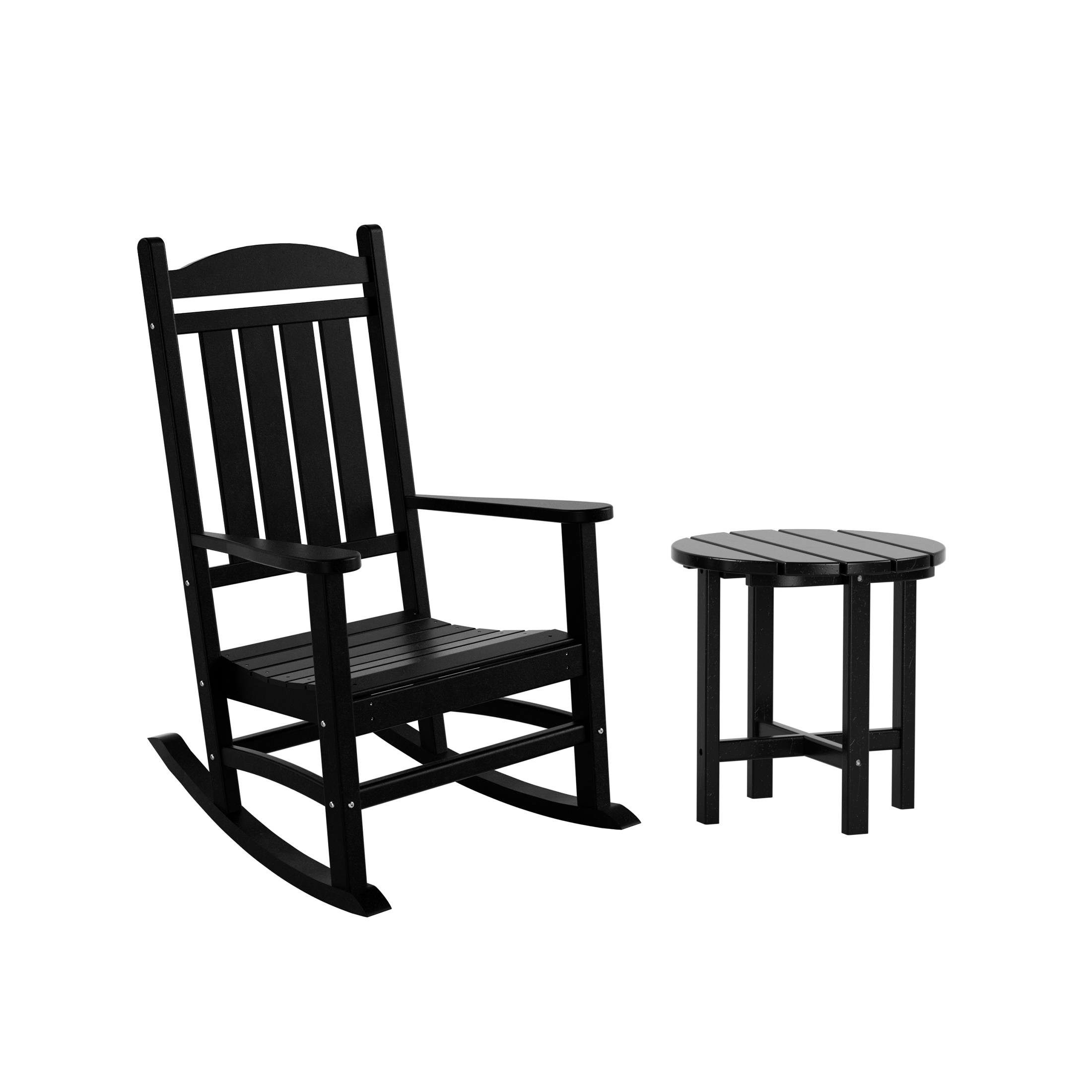 GARDEN 2-Piece Set Classic Plastic Porch Rocking Chair with Round Side Table Included, Black - image 2 of 7