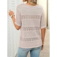 thumbnail image 6 of Womens Short Sleeve Sweaters Summer Round Neck Pullover Sweater Crochet Tops Oatmeal Color XL, 6 of 7
