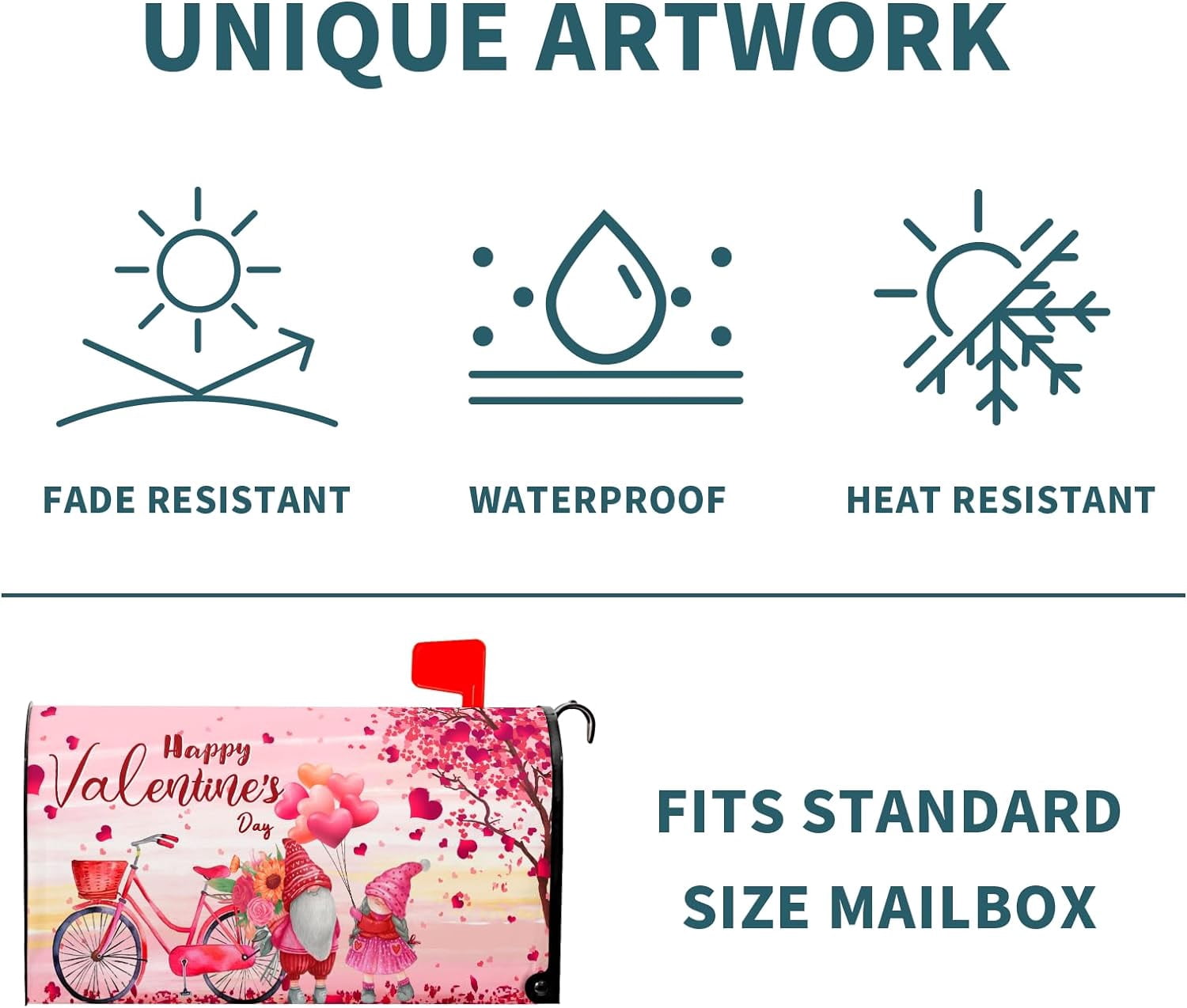 Happy Valentine's Day Love Mailbox Cover Magnetic Standard Size 25.5" X 21" Bicycle Red Heart Tree Mailbox Covers Ventine's Gnomes Decor Magnetic Mailbox Covers Post Letter Box Cover for Outdoor Decor