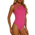thumbnail image 2 of INSPIRE CHIC Women's Sleeveless Crew Neck Cut-out shoulder Gilding Shiny Ribbed Body Suits XS Hot Pink, 2 of 6