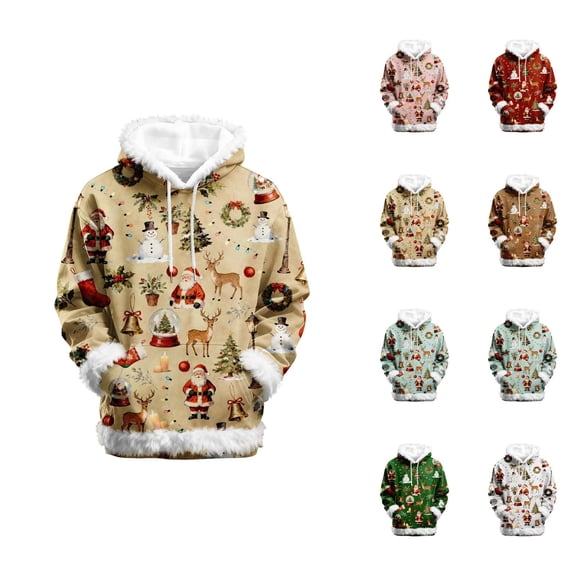 Women Christmas Hoodie with 2025 Long Sleeve Lined Graphic Hooded Sweatshirt with Pockets Pullover Top