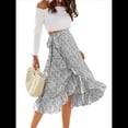 thumbnail image 3 of Falda Midi con Abertura y Volantes en el Bajo, con Nudo y Estampado Floral Bohemio para Mujer S, 3 of 10
