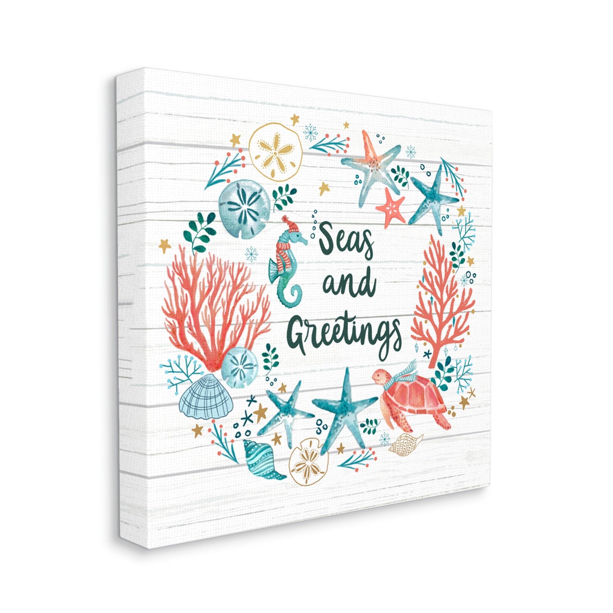 Stupell Industries Seas And Greetings Warm Nautical Holiday Wreath Graphic Art Gallery Wrapped Canvas Print Wall Art, Design by Sharon Lee