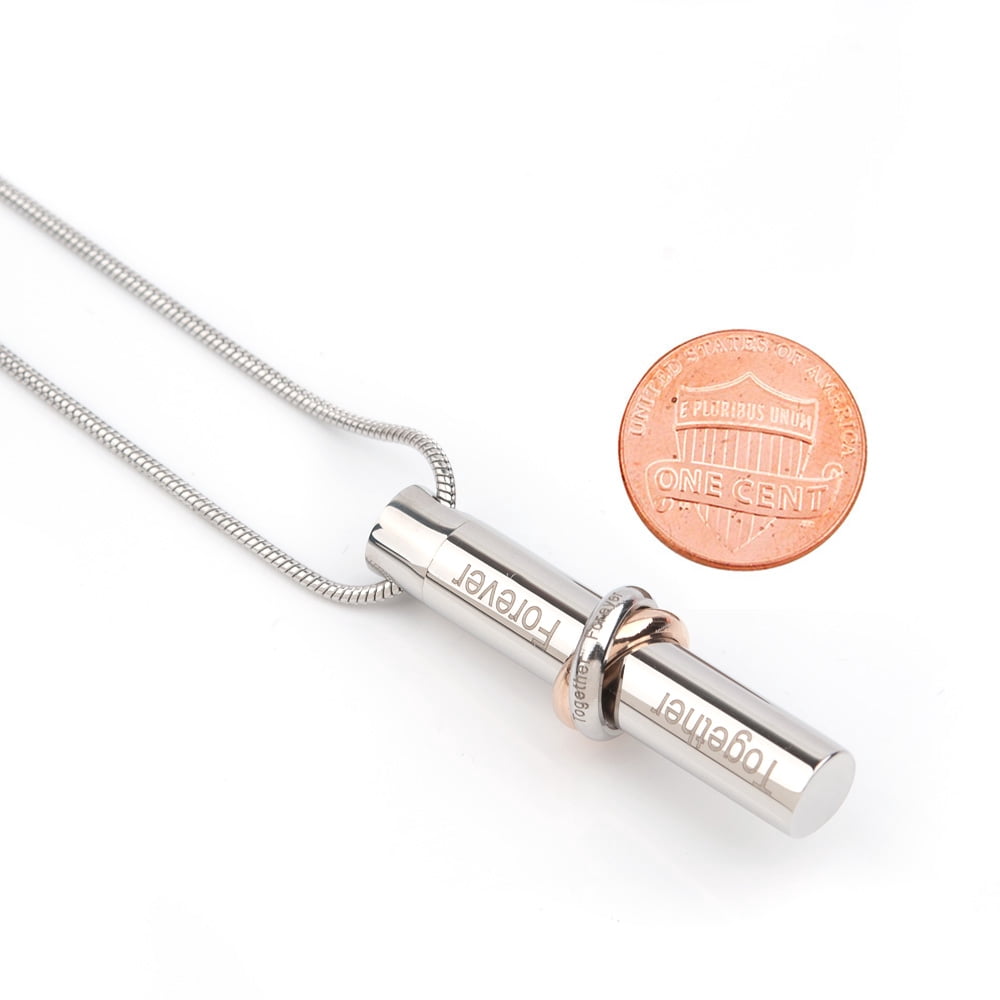 Cylinder Style Memorial Cremation Jewelry Urn Ashes Holder Necklace (Together Forever Ring)