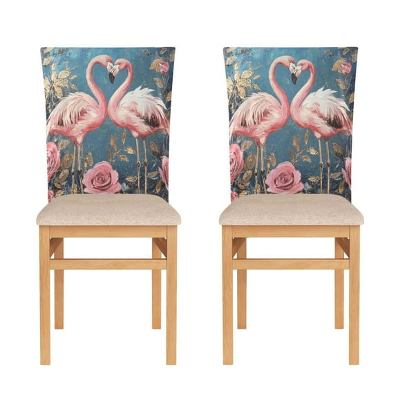 WOBOGO Raggedy Pink Flamingos Dining Room Chair Covers 2 Pieces Super Fit Elastic Fiber Removable Washable Protective Cover
