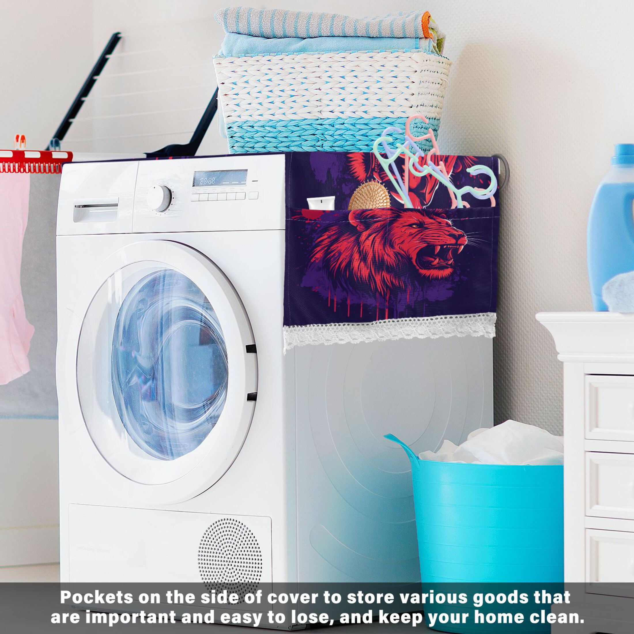 WOBOGO Angry Red Lion Pattern Washing Machine Cloth Dryer Refrigerator Top Cover Protective Non-Slip Mat For Kitchen Laundry