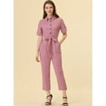 thumbnail image 3 of DARING DIVA Women's Button Up Tie Waist Jumpsuit with Pockets S Pink, 3 of 6