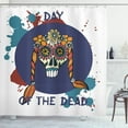thumbnail image 1 of Day of the Dead Shower Curtain, Mexican Funny Splashes and Long Haired Sugar Skull Cartoonish Art, Fabric Bathroom Set with Hooks, 69W X 84L Inches Extra Long, Multicolor, by Ambesonne, 1 of 2