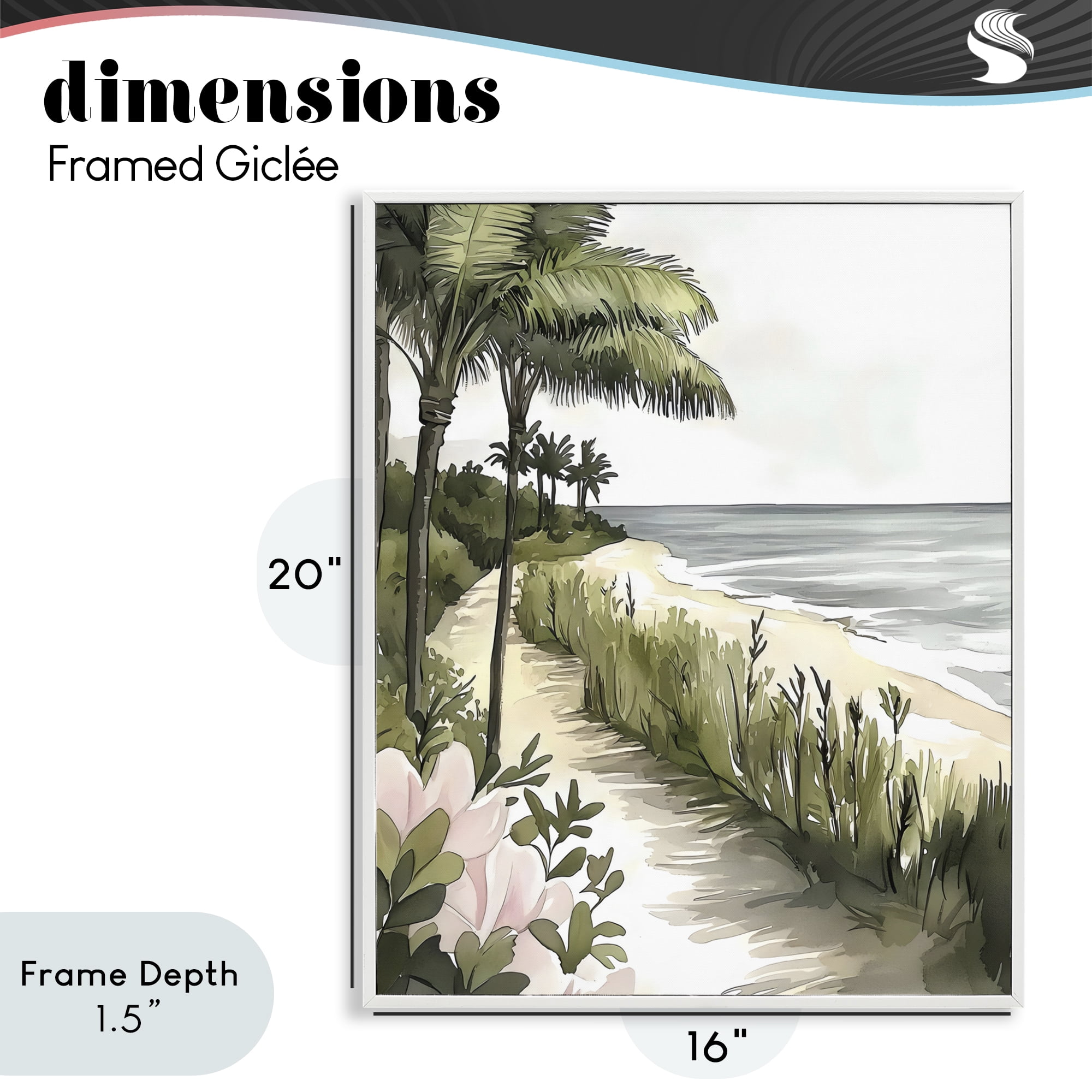Stupell Industries Coastal Calm Palm Tree Pathway White Framed Giclee Art, design by Riley B