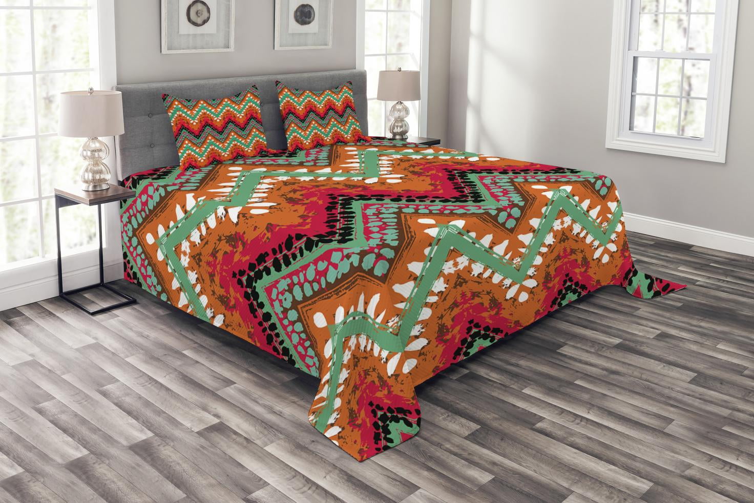 Tribal Bedspread Set, Hand Paint Ethnic Zigzag Pattern with Africa