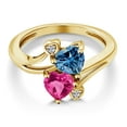 thumbnail image 3 of Gem Stone King 18K Yellow Gold Plated Silver Persian Blue Moissanite Pink Created Sapphire and White Moissanite Ring for Women (1.63 Cttw, Heart Shape 6MM, Gemstone Birthstone, Size 5), 3 of 6