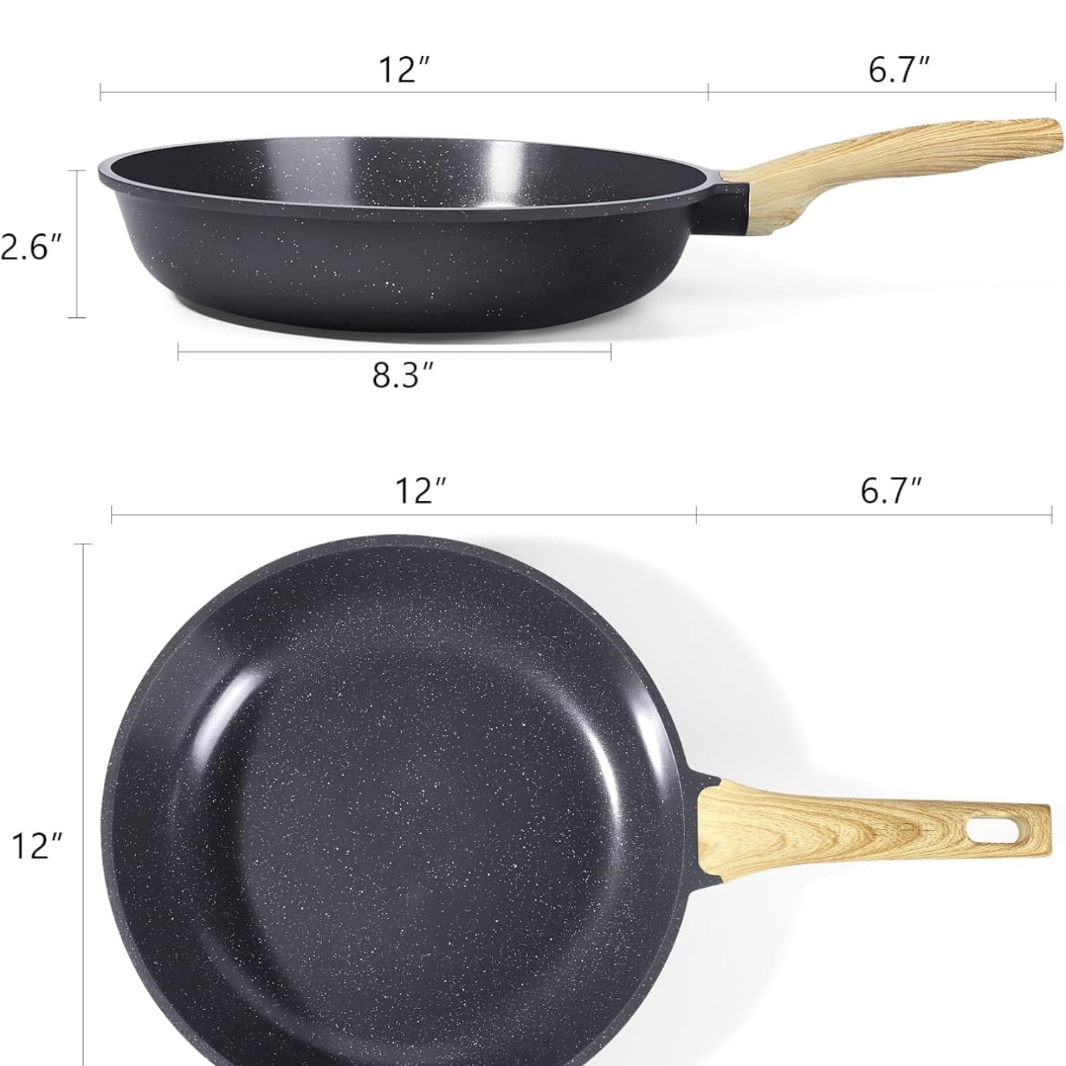 Ceramic Nonstick Frying Pan - 12 Inch Healthy Non-Toxic Non Stick Skillet Omelette Pans, Induction Compatible Chef Pan, PFAS & PFOA-Free, Dishwasher Safe, Stay Cool Handles