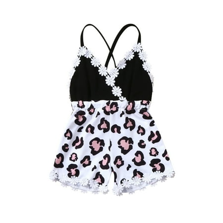 

QWERTYU Infant Baby Toddler Child Sleeveless Ruffle Suspender Romper for Girl Summer Clothes Leopard Jumpsuit 6M-3Y