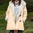 thumbnail image 2 of Dezsed Winter Coats for Women Plus Size Sherpa Fleece Outerwear Overcoat Clearance Women Plus Size Solid Plus Velvet Coat Long Sleeve Horn Buckle Pocket Beige XL, 2 of 6