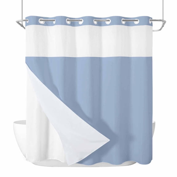 No Hook Shower Curtain, Pure Light Blue Standard Shower Curtains with Snap in Liner, Simple Solid Color Waterproof Washable Fabric Bathroom Curtain Sets, 66"W x 72"L