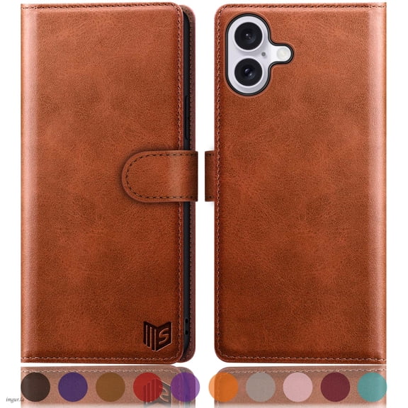 SUANPOT For iPhone 16 Plus Wallet Case with RFID Blocking Credit Card Holder,Light Brown
