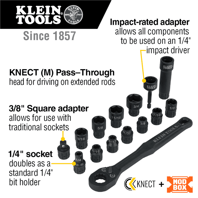 Klein Tools KNECT 3/8-Inch Drive Impact-Rated Pass Through Socket