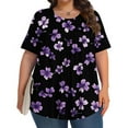 thumbnail image 1 of Liquidation Horkkom Blouses Grande Taille pour Femmes Décontractées à Imprimé Floral Manches Courtes Hauts d'Été Plissés Tunique à Col Rond 3TG, 1 of 6