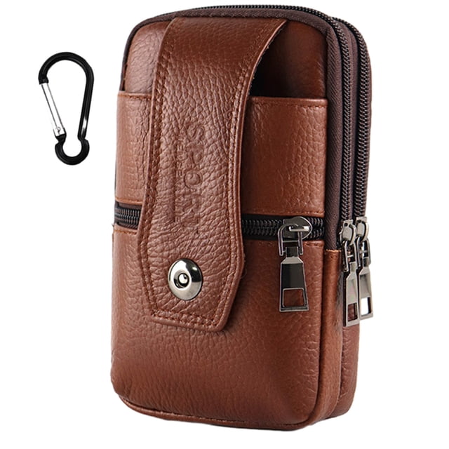 Riñonera de cuero para teléfono móvil Apuakthei para hombre, con hebilla vertical, multifuncional, de 6,5"
