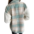 thumbnail image 4 of Aunavey Women Fuzzy Sherpa Fleece Jacket Button Collar Plaid Plush Patchwork Shirt Tops Coat with Pockets, 4 of 5