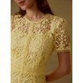 thumbnail image 2 of Yellow Guipure Lace Mini Dress With Short Sleeves And Flared Skirt, 2 of 6