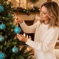 thumbnail image 5 of Christmas Ball Ornaments Set of 12, Blue Shatterproof Xmas Baubles with Gold Patterns, Turquoise Tree Decorations in a Gift Box for Holiday Decorating - Style A, 5 of 6