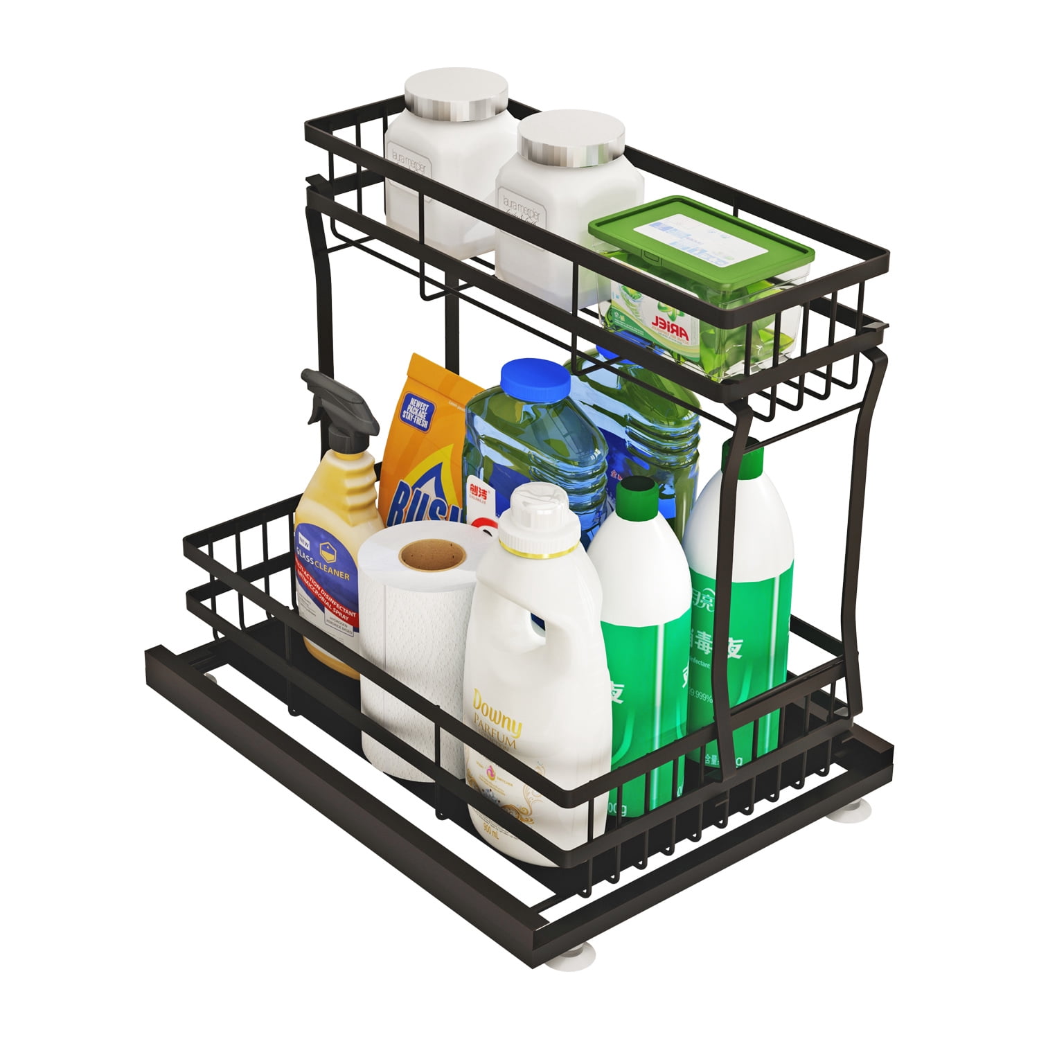 LENLN 2-Tier Under Sink Organizer, Sliding Pull-Out Storage Rack for Kitchen Plumbing, Kitchen Under Sink Storage for Narrow Space Easy Access Sliding Storage Drawer