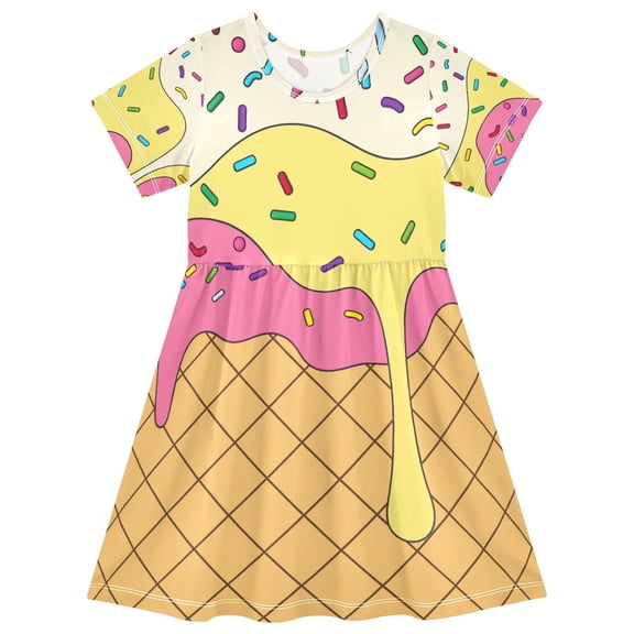 joogoo Yellow Ice Cream Girls' Short Sleeve Dress Kids Dresses 5-6T