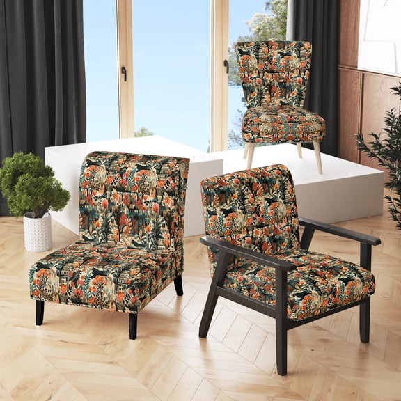 Designart "Mirage of the Urban Jungle I" Orange Tropical Upholstered Accent Chair - Tropical Arm Chair For Living Room