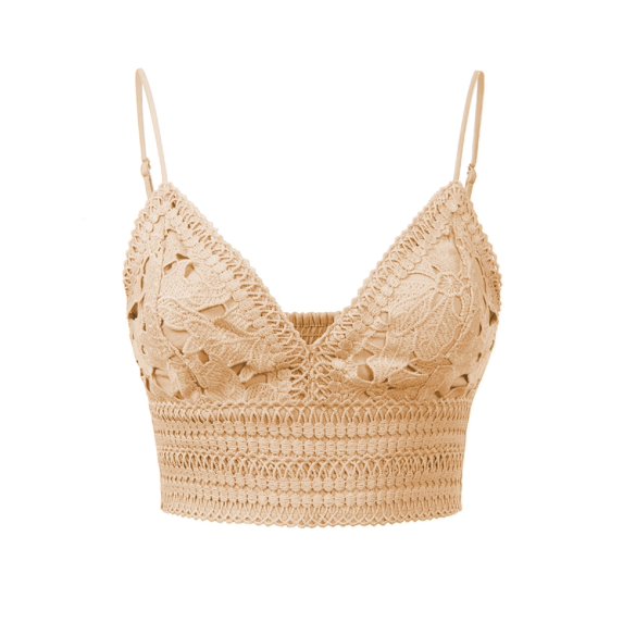 Made by Olivia Women's Textured Open Back Laced V-Neck Crop Top