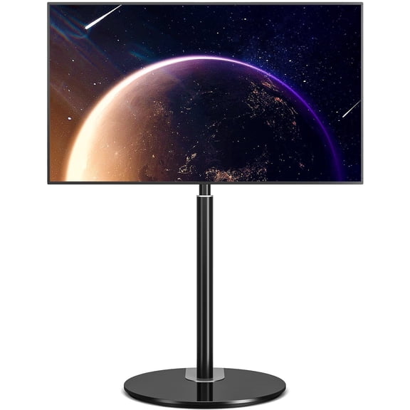 RTVR Floor TV Stand with Round Base for 55 to 65 inch Screens, 180° Swivel Adjustable Corner TV Mount Stand, Black